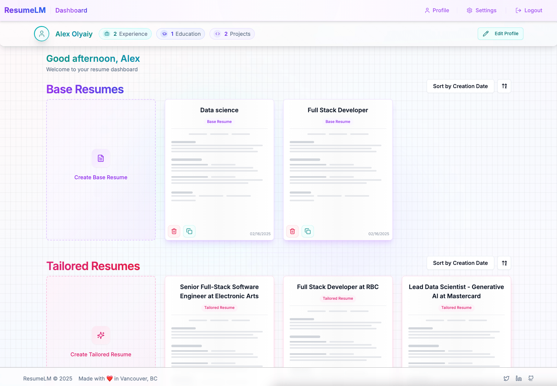 Beautiful Resume Dashboard